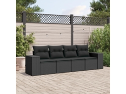 Vidaxl 4 Pcs Conjunto De Sofás Para Jardim C/ Almofadões Vime Pe Preto