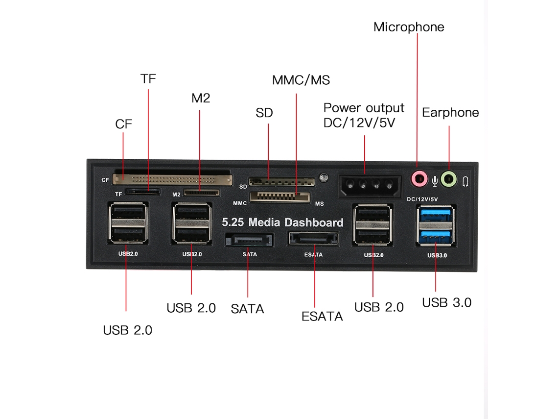 Leitor De Cartões Multifuncional Integrado Com Usb3.0 Esata Sata Para Painel Frontal De Pc