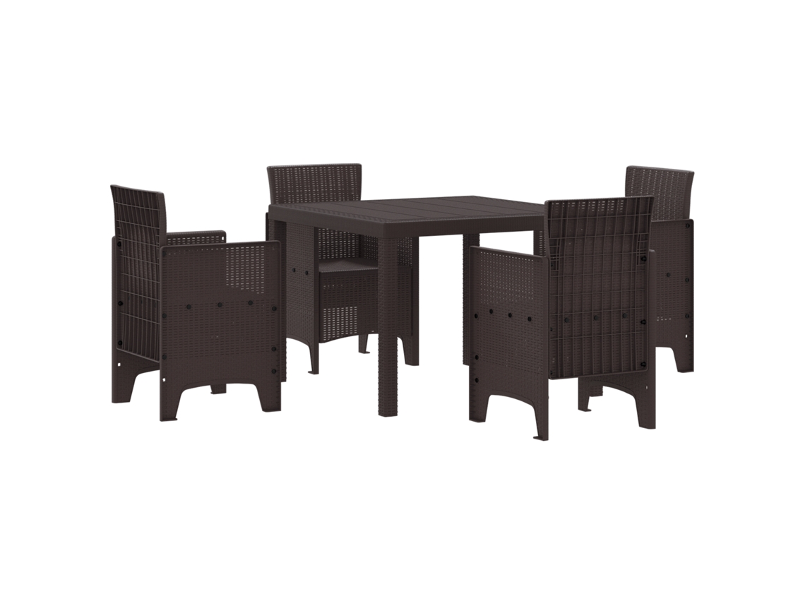 Conjunto 5 De Jantar De Vidaxl Marrom Rattan Poly