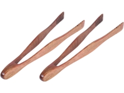 Pinça De Madeira Para Alimentos Valiclud, Marrom, Conjunto De 2 Peças, Durável E Confortável, Utensílio Ideal Para