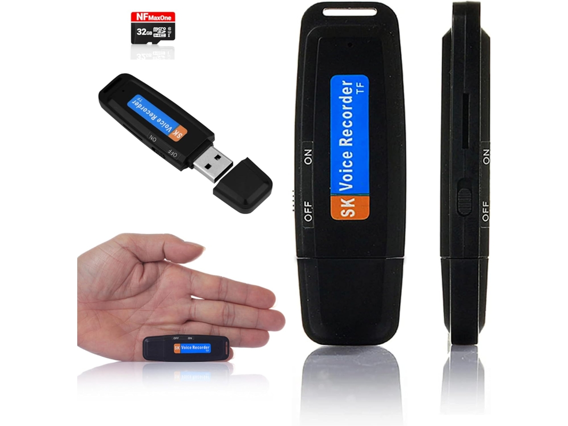 Gravador de voz portátil mini, 32GB, HD, USB, 100h, para reuniões, entrevistas, conferências, sem marca