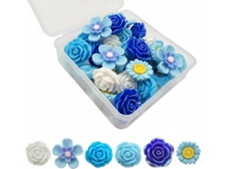 Conjunto de 30 Tachinhas Decorativas em Resina no Formato Borboleta e Flor, Ideais para Papel de Carta, com Prático Suporte de Papel.