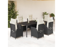 Vidaxl 7 Pcs Conjunto De Jantar P/ Jardim C/ Almofadões Vime Pe Preto
