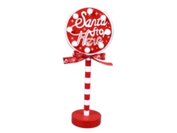 Decoração "Christmas Stop Here" topper de árvore com LED, metal, madeira maciça, 12x8x30.5cm | S/MARCA