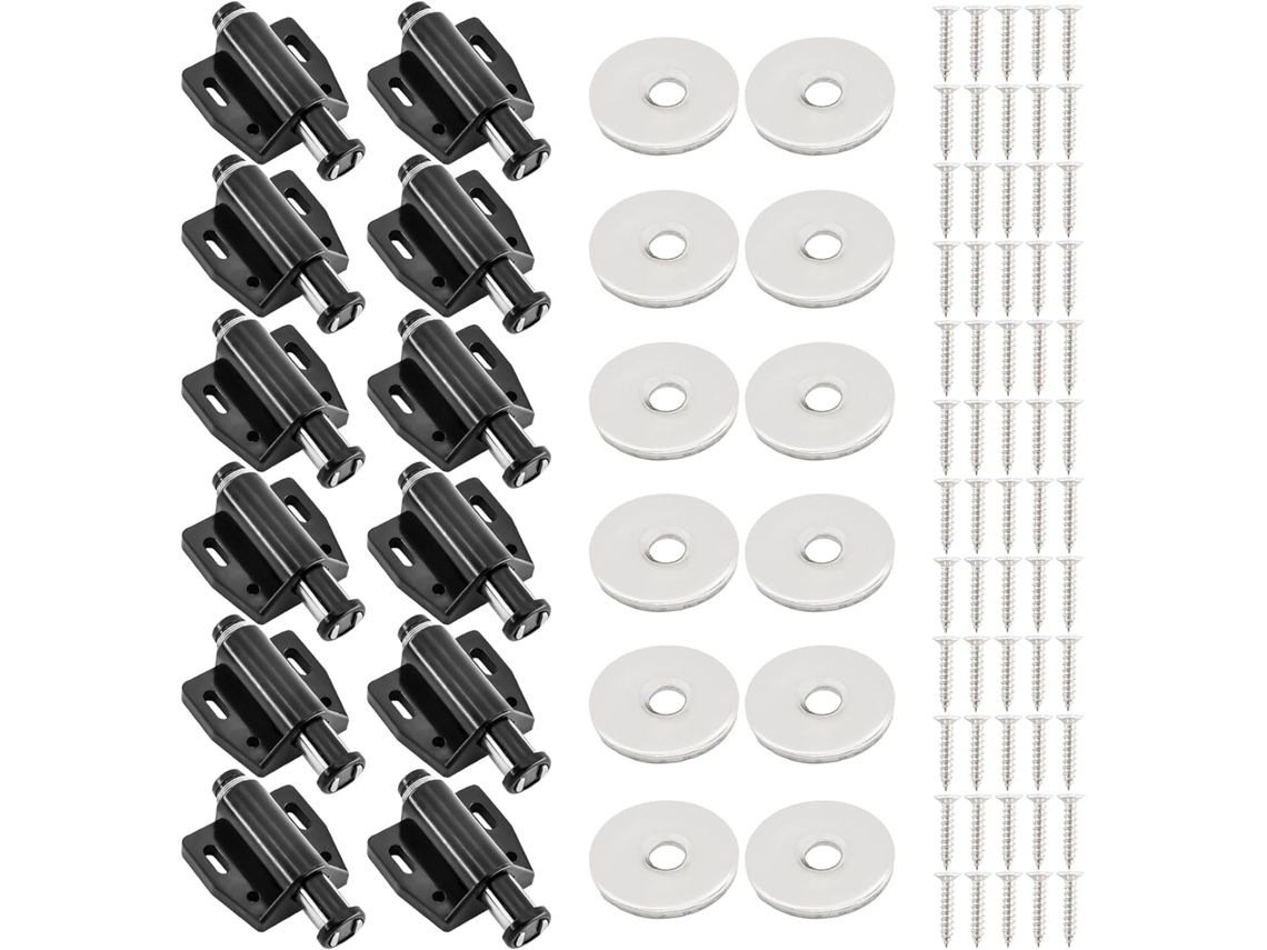 Pacote com 12 abridores magnéticos com botão de pressão para mesa, gaveta, guarda-roupas Zeuxo (preto)