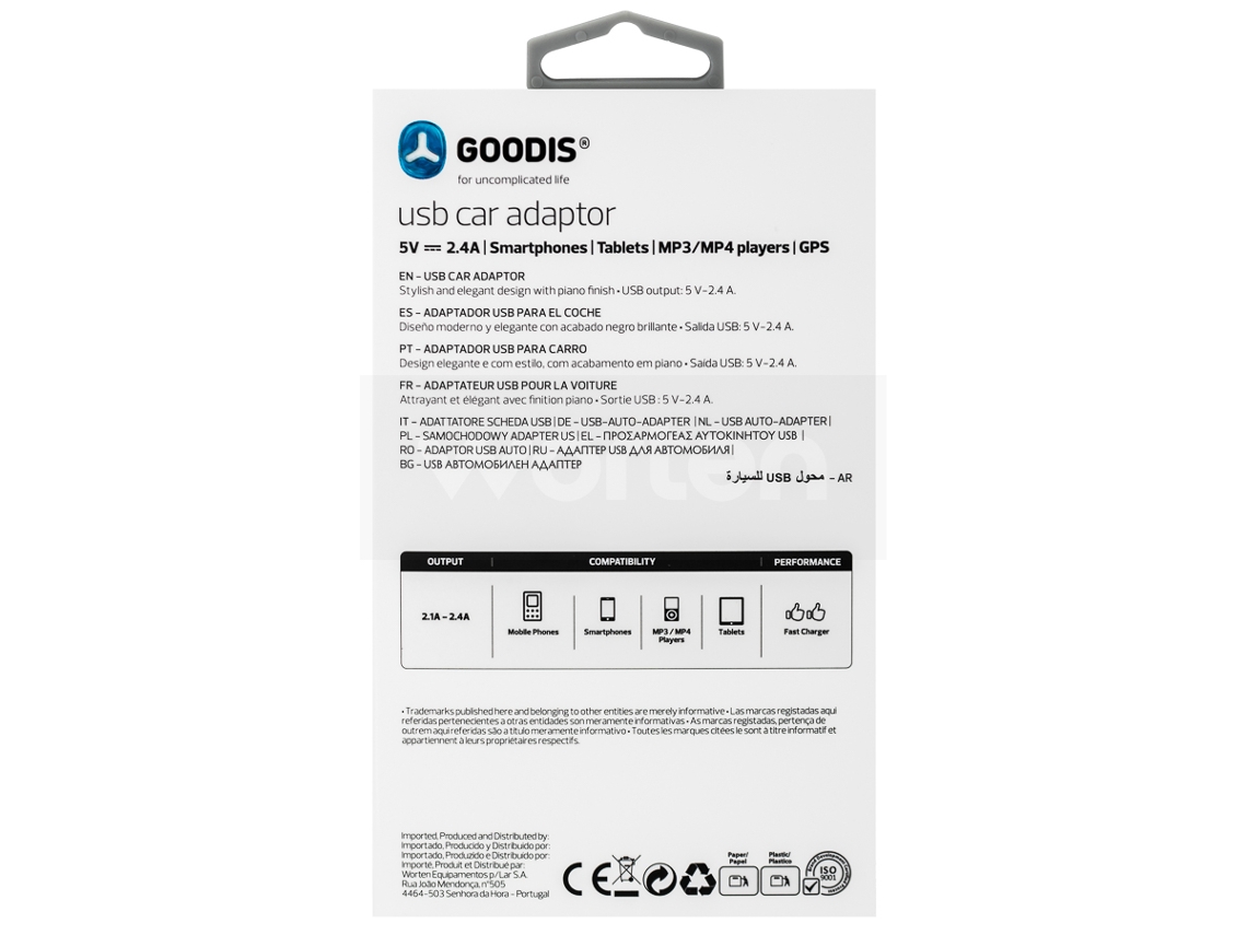 Adaptador Auto GOODIS 5V-2.4A Cinza
