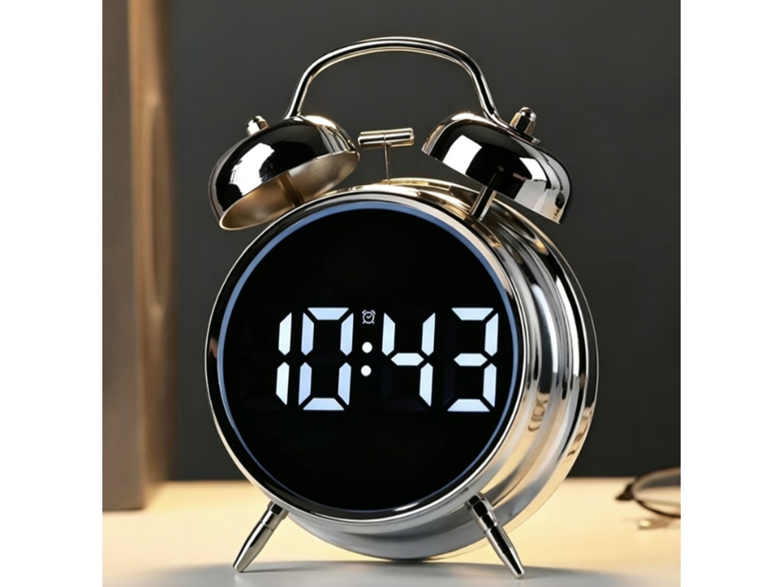 Despertador Eletrônico Com Visual Mecânico, Alarme Duplo, Design De Mesa Com Led E Temporizador De Carregamento Usb.