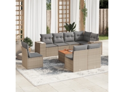 Vidaxl 9 Pcs Conjunto De Sofás P/ Jardim Com Almofadões Vime Pe Bege