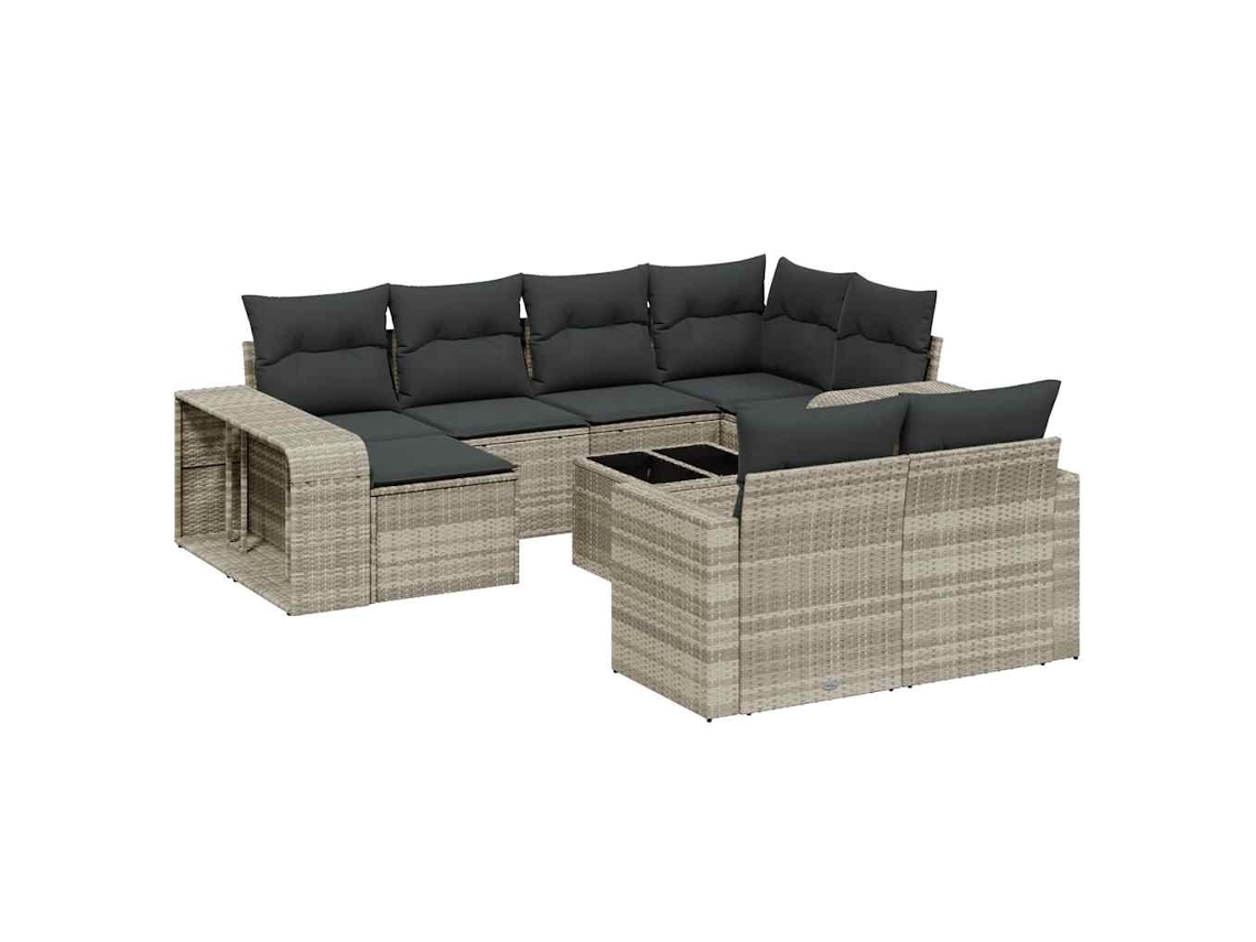 Conjunto de 11 Sofás de Jardim com Almofadões Vime Pe Cinzento MAISON EXCLUSIVE