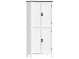 Aparador Haut Cuisine 6 Niveaux, Armário De Cozinha, 4 Portas À Chevrons Et 4 Prateleiras Ajustávels, 76x40x178,5cm, Branco