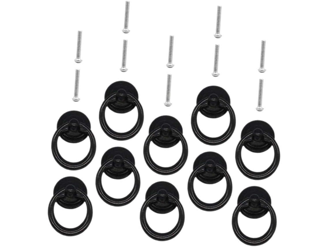 Conjunto De 10 Puxadores Redondos Pretos Em Formato Anel Para Armários E Gavetas Ideal Cozinhas