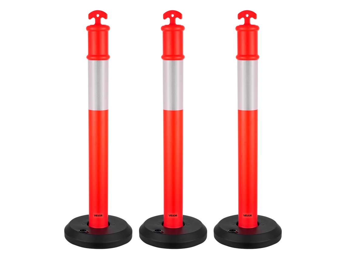 Postes de Trânsito 3 Peças 114 Cm Base Recarregável Faixa Refletora, Vermelho Vevor
