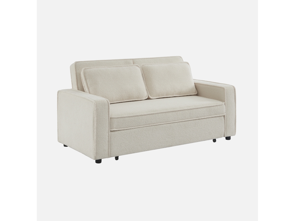 I Sweeek Sofá Cama Bouclette De 3 Lugares Branco Creme
