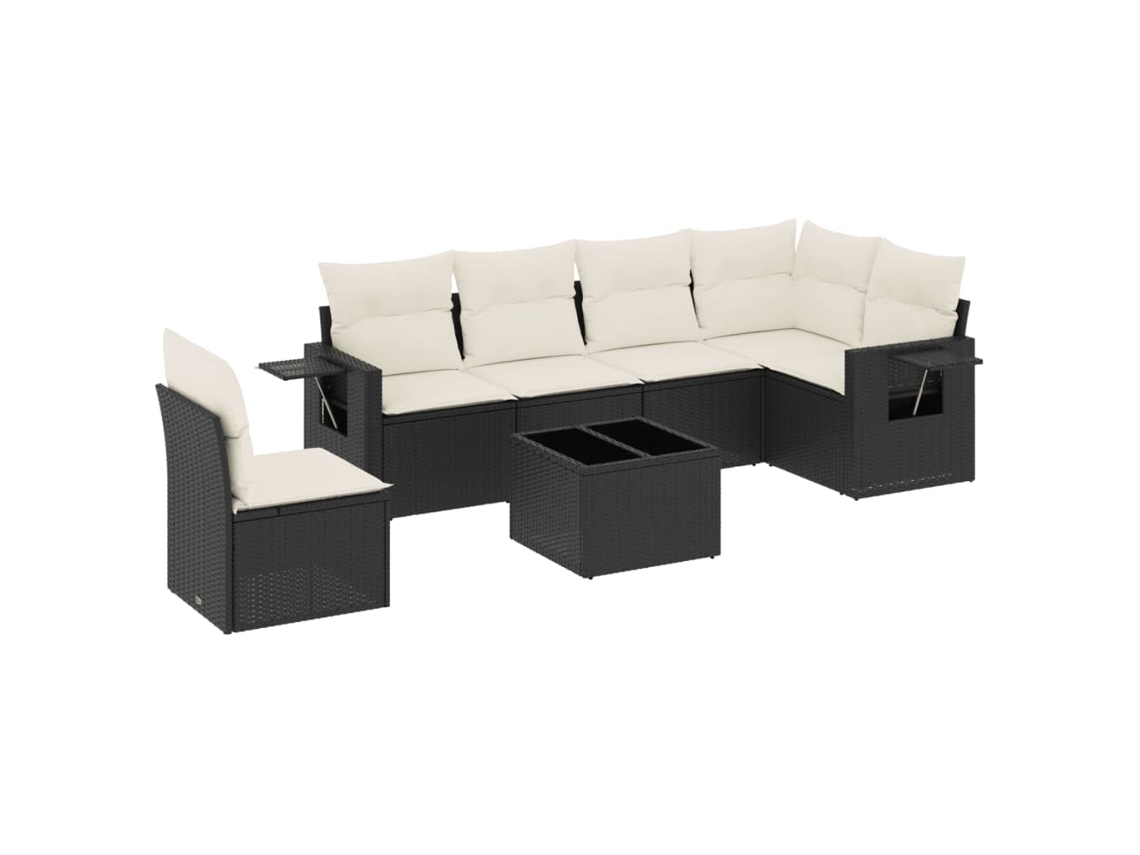 Conjunto de 7 Sofás para Jardim com Almofadões Vime Pe Preto MAISON EXCLUSIVE (7 pcs)