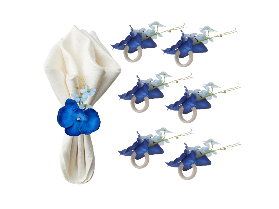 Anel Guardanapo Orquídea Simulada Azul Escuro Flor Seda