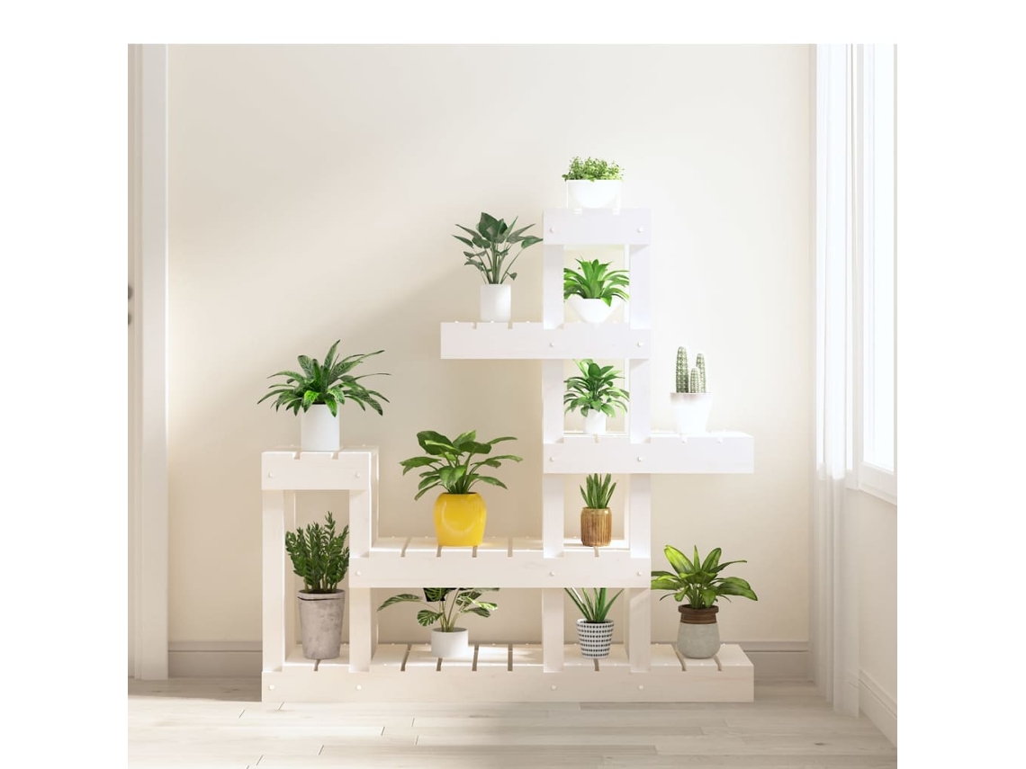 Vidaxl Suporte Para Plantas 92x25x97 Cm Pinho Maciço Branco