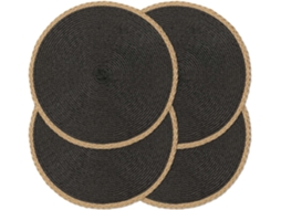 Conjunto 4 Peças Placemat Redondo Preto 38cm Diâmetro Manual E Antiderrapante Dureforward