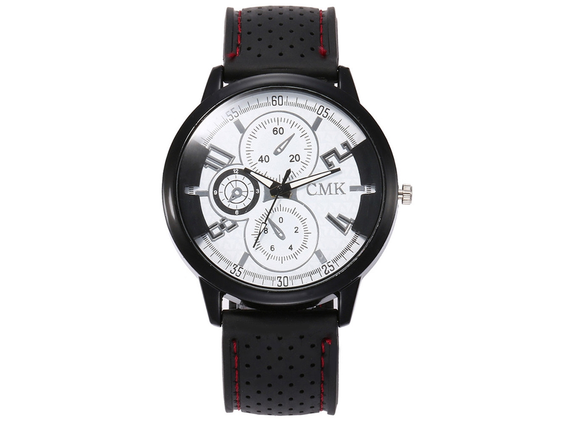 Relógio esportivo casual unissex com pulseira de silicone preta.