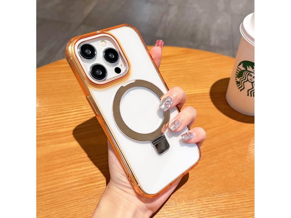 Suporte Casa Magsafe Para Iphone 15 Pro Pele Sintética Dourado