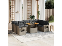 Vidaxl 10 Pcs Conjunto Sofás De Jardim C/ Almofadões Vime Pe Cinzento