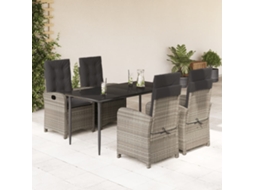 Vidaxl 5 Pcs Conjunto De Jantar P/ Jardim C/ Almofadões Cinzento Claro