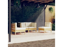 Vidaxl 4 Pcs Conjunto Lounge Jardim C/ Almofadões Creme Pinho Maciço