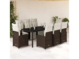 Vidaxl 9 Pcs Conjunto Bistrô De Jardim C/ Almofadões Vime Pe Castanho