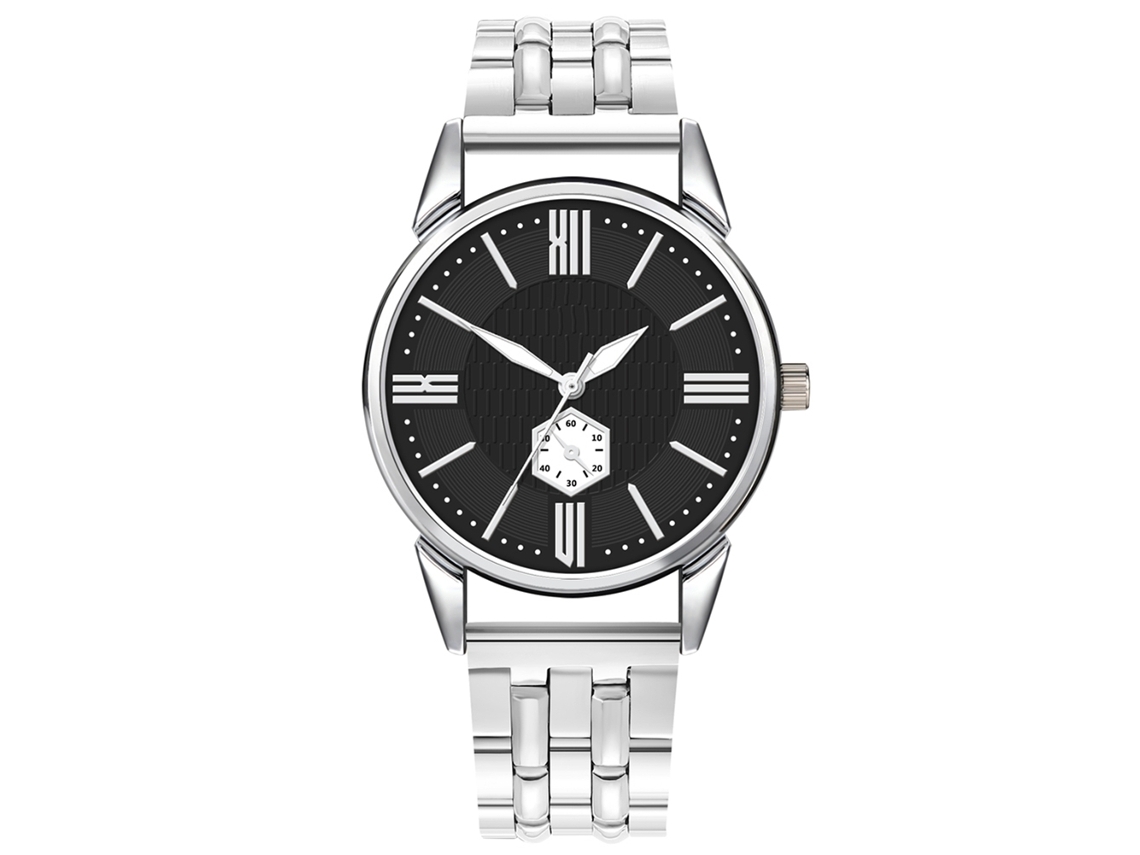 Relógio masculino casual em aço com pulseira de aço, relógio de quartzo simples para homens, preto.