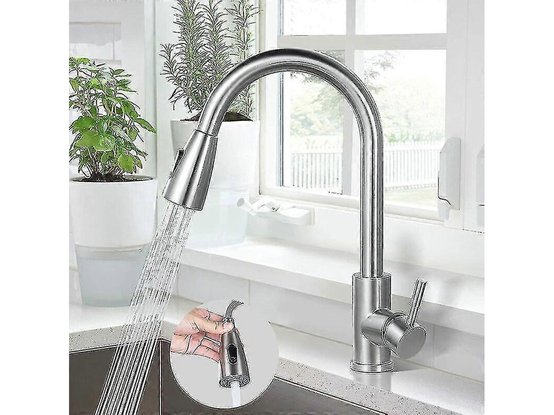 Torneira Misturadora De Cozinha, Misturador De Pia Em Aço Inoxidável 304, Misturador De Pia Giratório 360° Com Ducha Extensível G