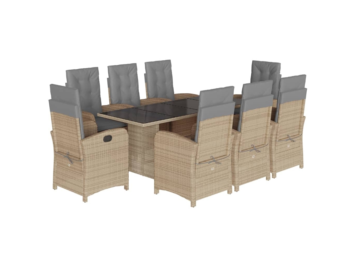 Conjunto de 9 Jantar para Jardim com Almofadões Vime Pe Bege Misturado MAISON EXCLUSIVE