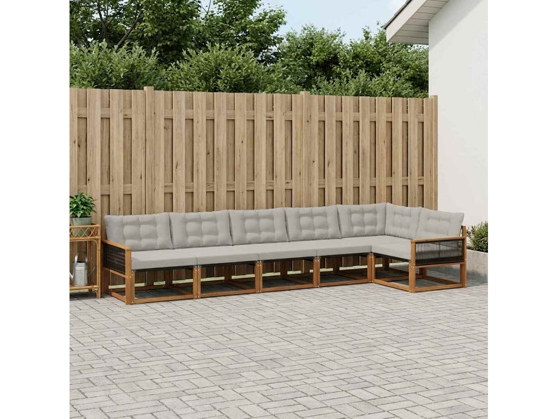 Vidaxl Conjunto De Sofás Para Exterior 6 Pcs Natural E Cinzento-claro
