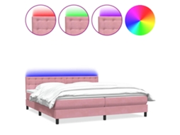 Cama Box Spring com Colchão e Led Rosa Veludo MAISON EXCLUSIVE (180x210 cm)