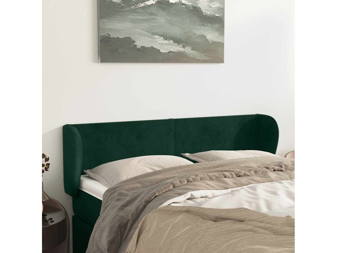 Cabeceira De Cama | Painel De Cama C/ Abas Veludo 147x23x78/88cm Verde-escuro