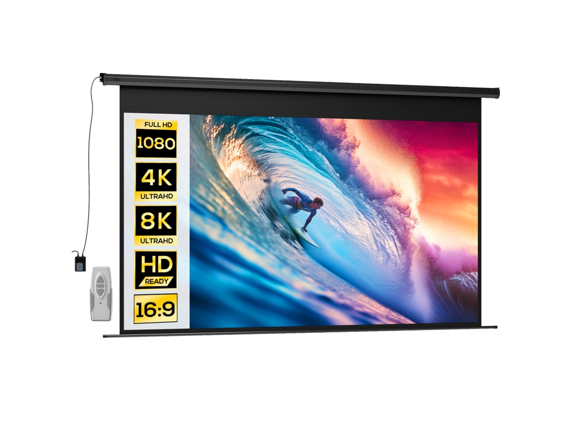 Tela de Projeção Motorizada de 120 Polegadas. 16:9 4k Hd. Montagem na Parede Ou Teto com Controle Remoto. 297x8x183cm Ge