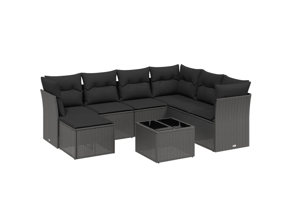 Conjunto de 8 Sofás de Jardim com Almofadões Vime Pe Preto MAISON EXCLUSIVE (N/A)