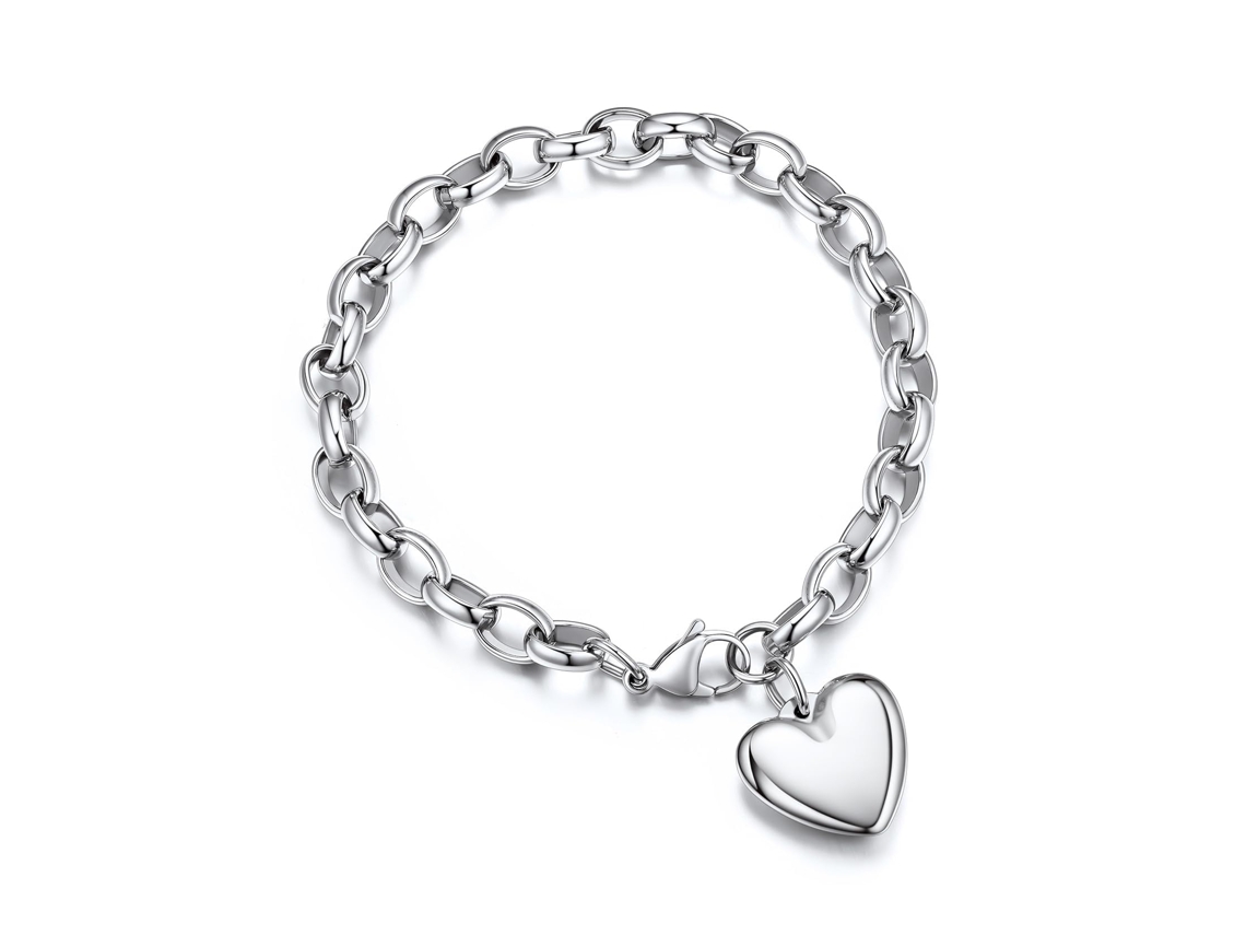 Pulseira De Aço Inoxidável Com Pingente De Coração, Modelo Ajustável, Joia Elegante Como Presente Ideal Para Oferecer À Mãe No Dia Dos Na...