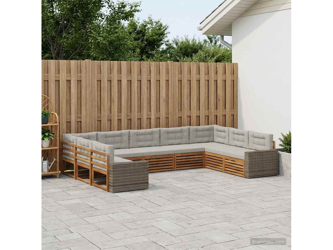 Vidaxl Conjunto De Sofás Para Exterior 9 Pcs Natural E Cinzento-claro