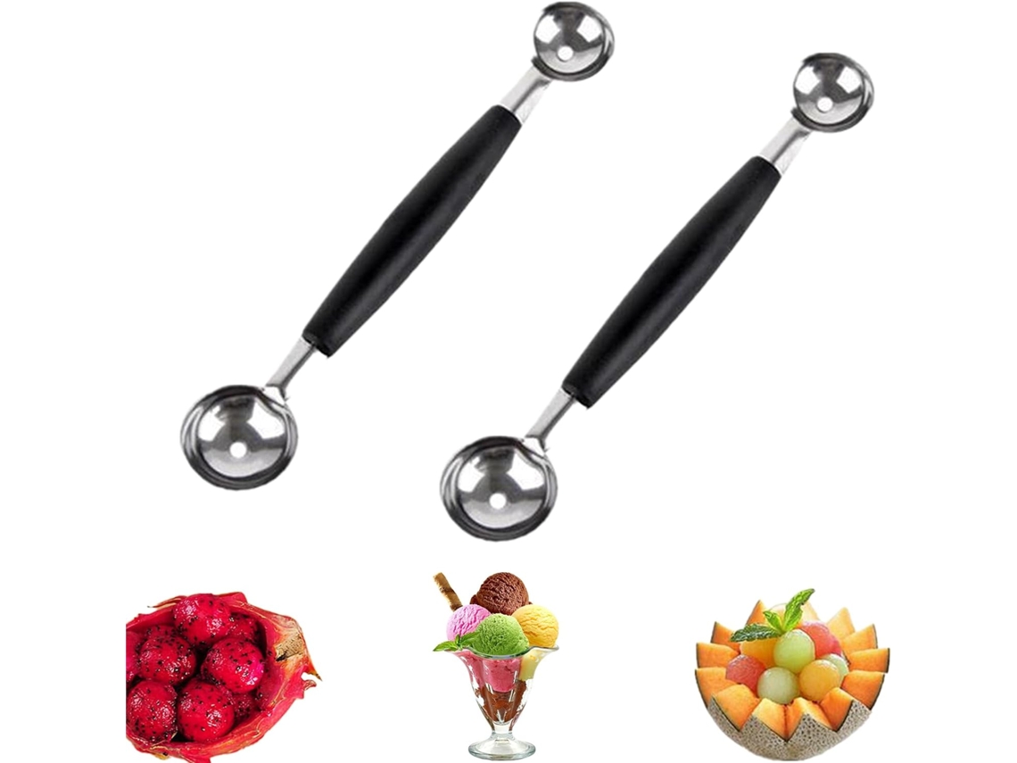 Conjunto De 2 Colheres De Sorvete Frutas Com Ponta Dupla, Boleador De Melão Em Aço Inoxidável, Colher Redonda E Lisa Para Melancia/sorvete/frutas