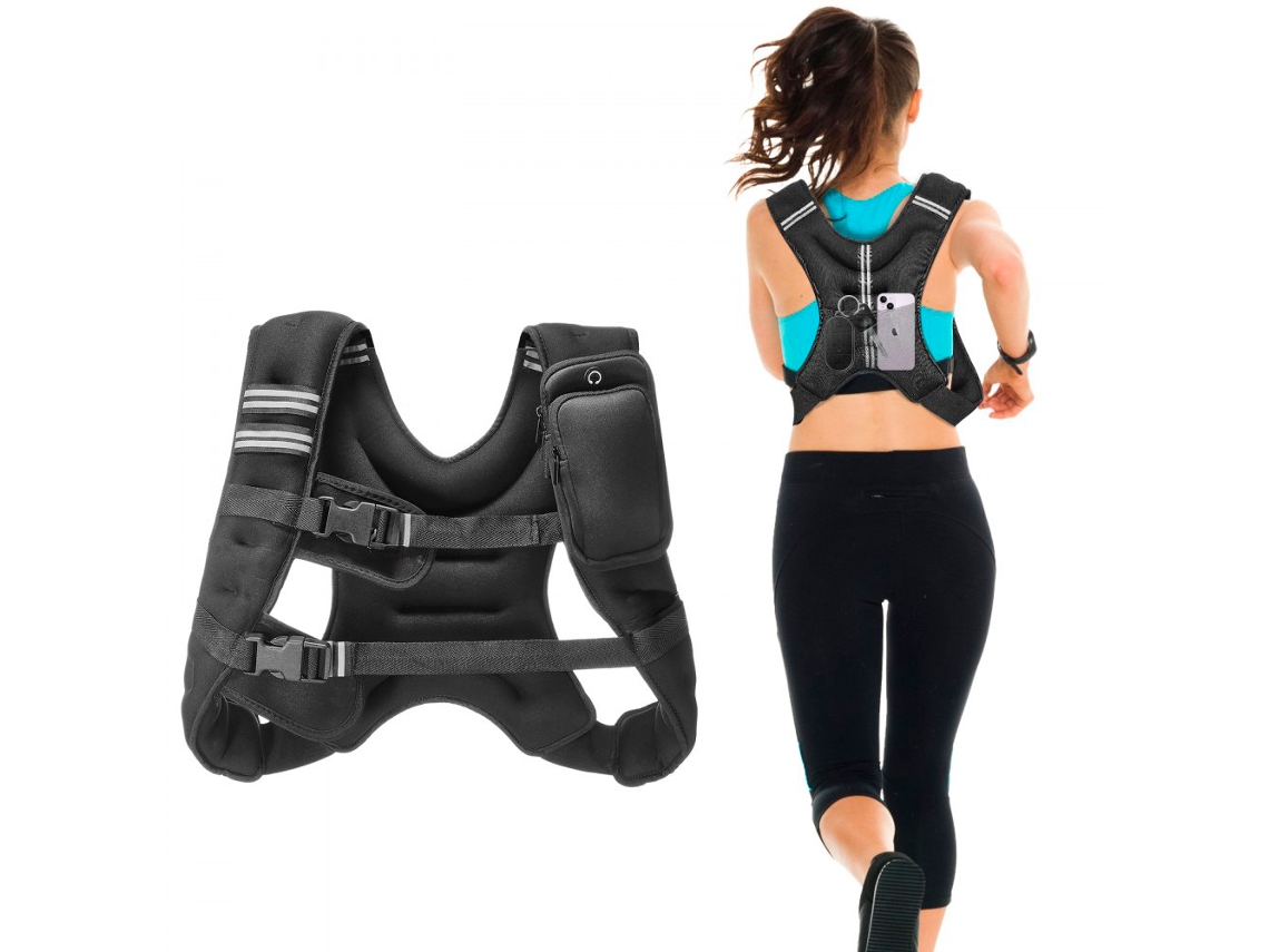 Colete De Peso Ajustável 5,54 Kg Em Neopreno Com Bolsos E Refletores Para Fitness E Corrida Tekmaquinas