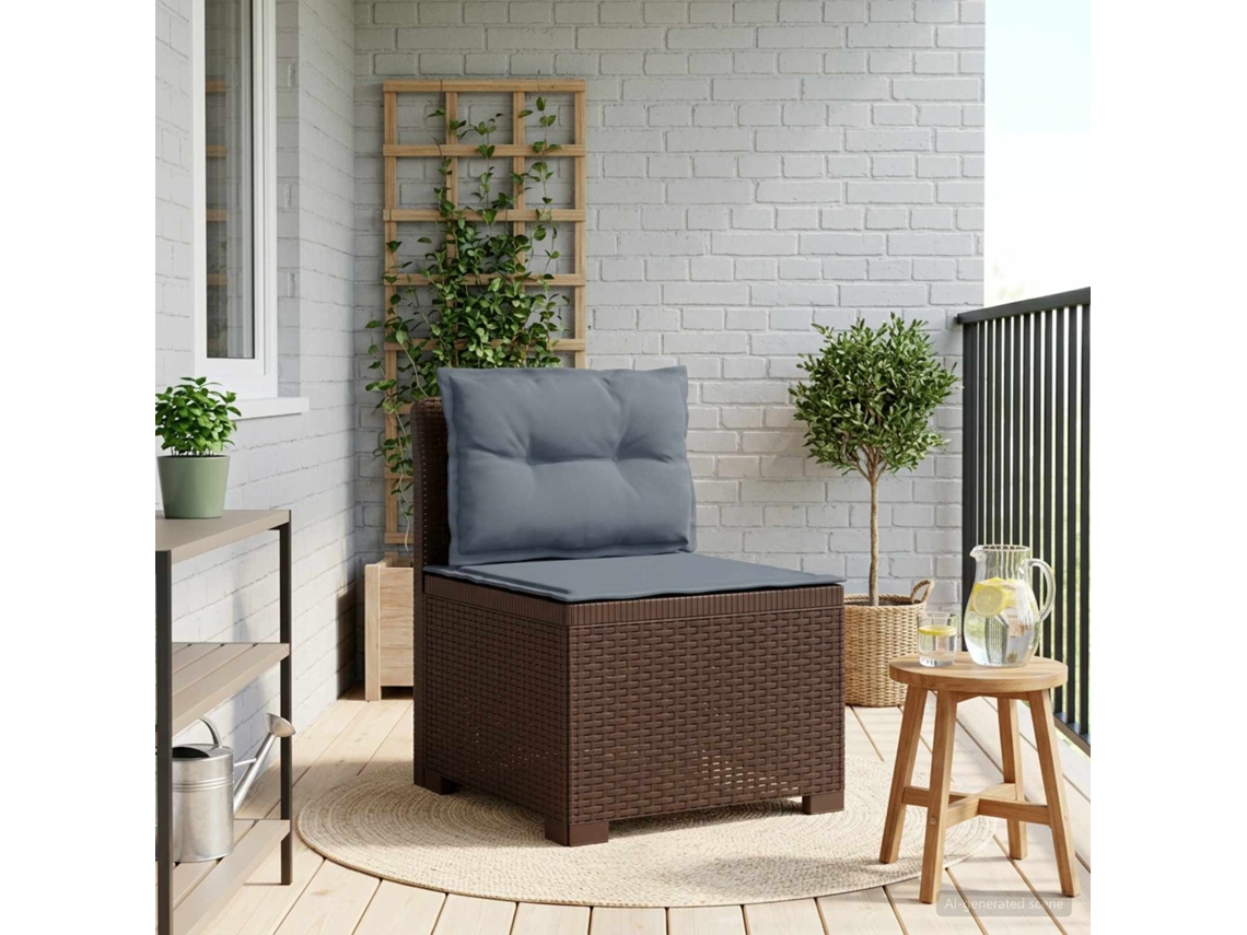 Vidaxl Sofá De Jardim 1 Lugar Com Almofadas Look Rattan Pp Castanho