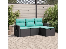 Vidaxl 4 Pcs Conjunto De Sofás Para Jardim C/ Almofadões Vime Pe Preto