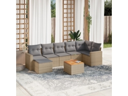 Vidaxl 8 Pcs Conj. Sofás Jardim C/ Almofadões Vime Pe Bege Misturado