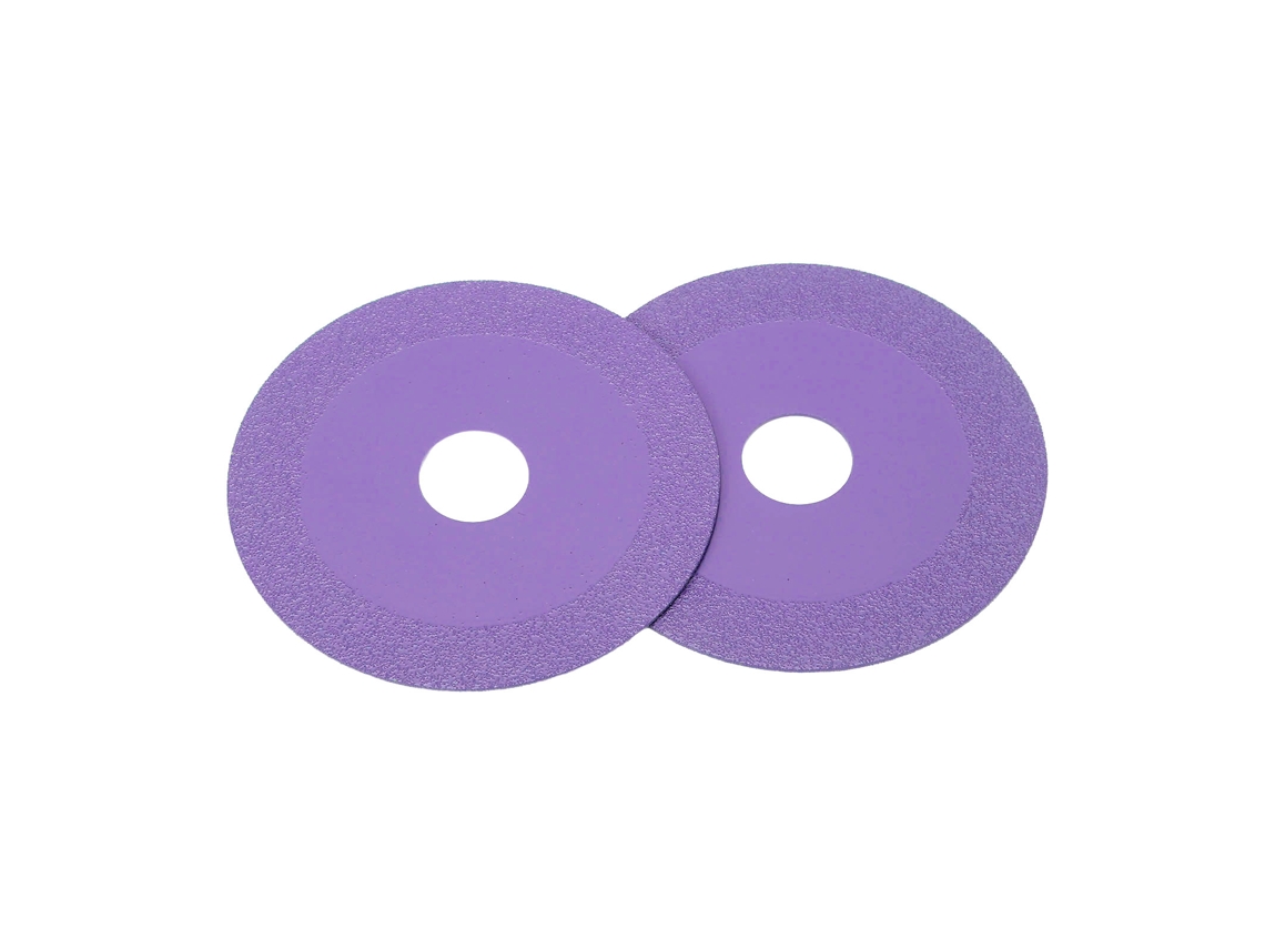 Conjunto de 2 discos de corte de vidro, diâmetro externo de 100 mm e diâmetro interno de 22,23 mm, lâmina de serra diamantada de aço manganês de alta qualidade para vidro roxo.