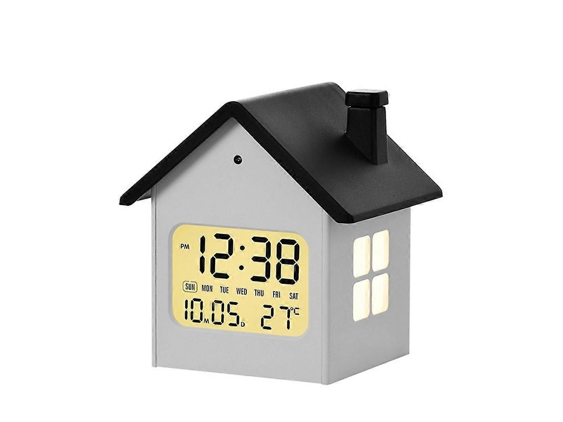 Relógio De Cabeceira Multifuncional Infantil Em Formato Casa Com Luz Noturna E Visor Lcd.