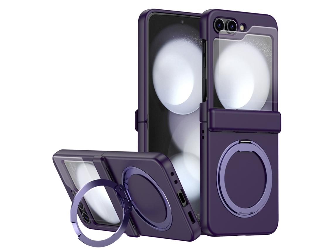 Capa Hexinyigjly Para Galaxy Z Flip 6, Com Proteção Para A Dobradiça E Suporte compatível Com Magnsafe Roxo Escuro