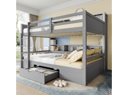 Cama Berço 90x200cm Com Gavetas Prateleiras Cinza Sem Colchão