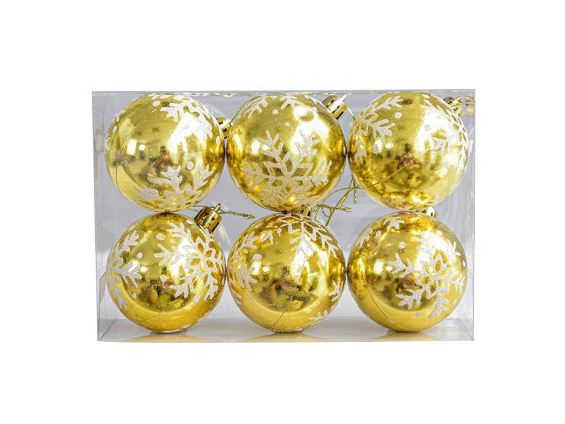Pingente de Bola de Plástico de Floco de Neve de Natal de 6 Cm para Decoração de Natal Ouro