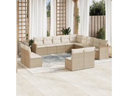 Vidaxl 13 Pcs Conjunto De Sofás P/ Jardim Com Almofadões Vime Pe Bege