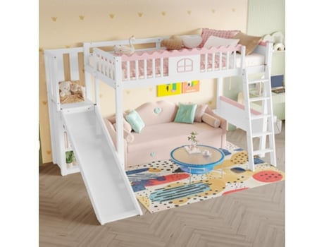 Beliche 90x200 Cama Infantil Menina Cama Juvenil Escorrega Arrumação Estrutura De Cama Led Estrado En747 Madeira De Pinho Branco Flieks