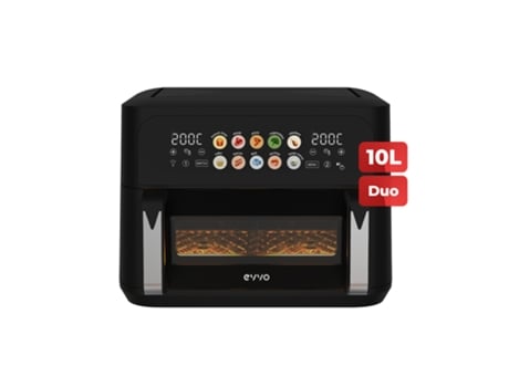 Fritadeira Evvo Tasty Fryer Advance Duo 10L, capacidade de 10L, até 200°C, 2900W, painel de toque, cesto duplo, elemento de aquecimento duplo